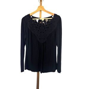 Anthropologie Meadow Rue Black Long Sleeve Blouse w/ Embroidery Design Boho XS